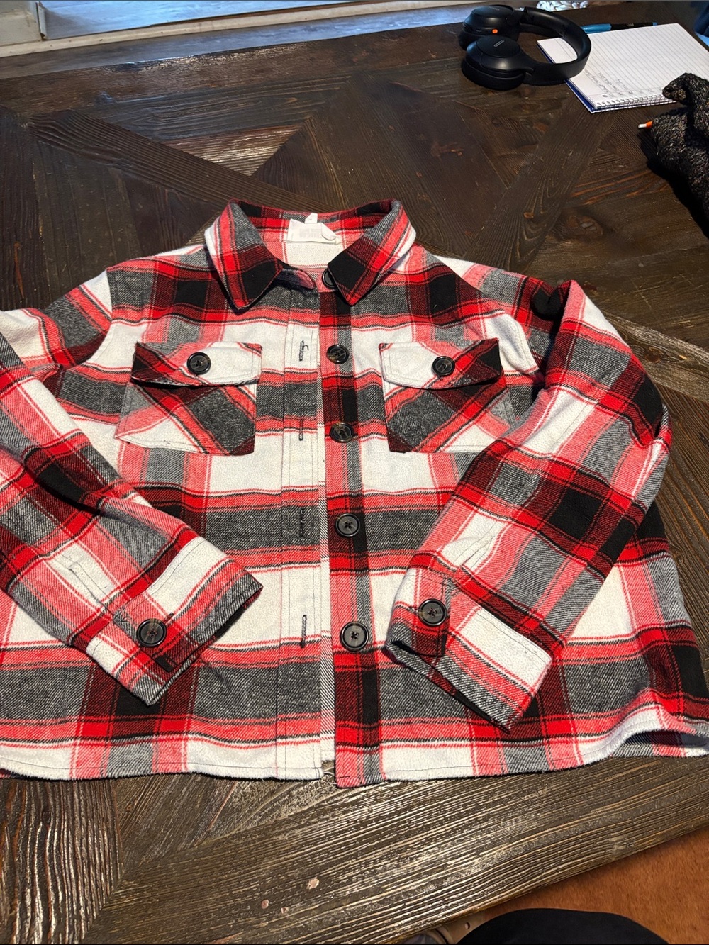BB Dakota by Steve Madden Red Black White Plaid Button-Down Shirt Jacket